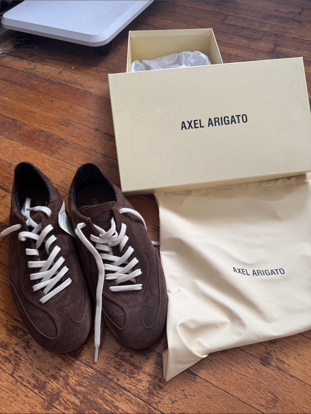 Axel Arigato Brown Suede Low-Top Sneakers with White Laces